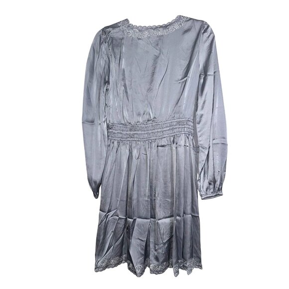 Lovestitch Womens Long Sleeve Embroidered Lace Trim Dress Light blue Polyester S - Picture 10 of 13